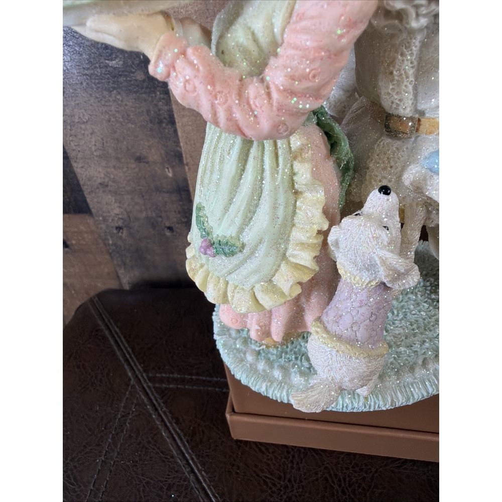 VTG 1990s Sears Pastel Santa Claus Figurine Mrs Claus Dog Resin Glitter W/‎ Box - Picture 6 of 16